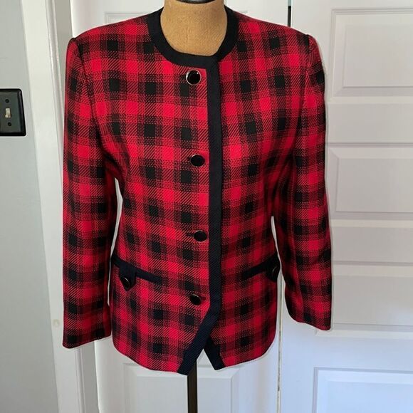 Vintage Sears Executive Collection red and black check blazer size 10. - Picture 1 of 8